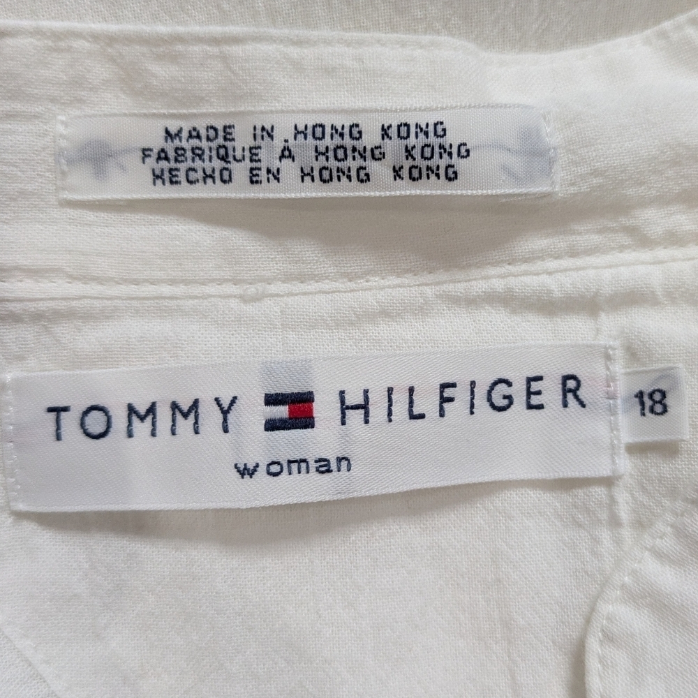 Tommy Hilfiger White Cotton Beachy Long Sleeve Tie Neck Top 18 - Picture 7 of 9